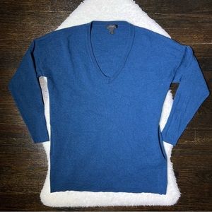 J. Crew Blue Merino Wool V-Neck Side Pocket Sweater Small